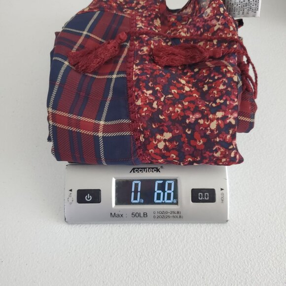 Catherines Womens Red Plaid Floral Semi Sheer Blouse Size 1X 3/4 Sleeve Boho - Picture 7 of 8